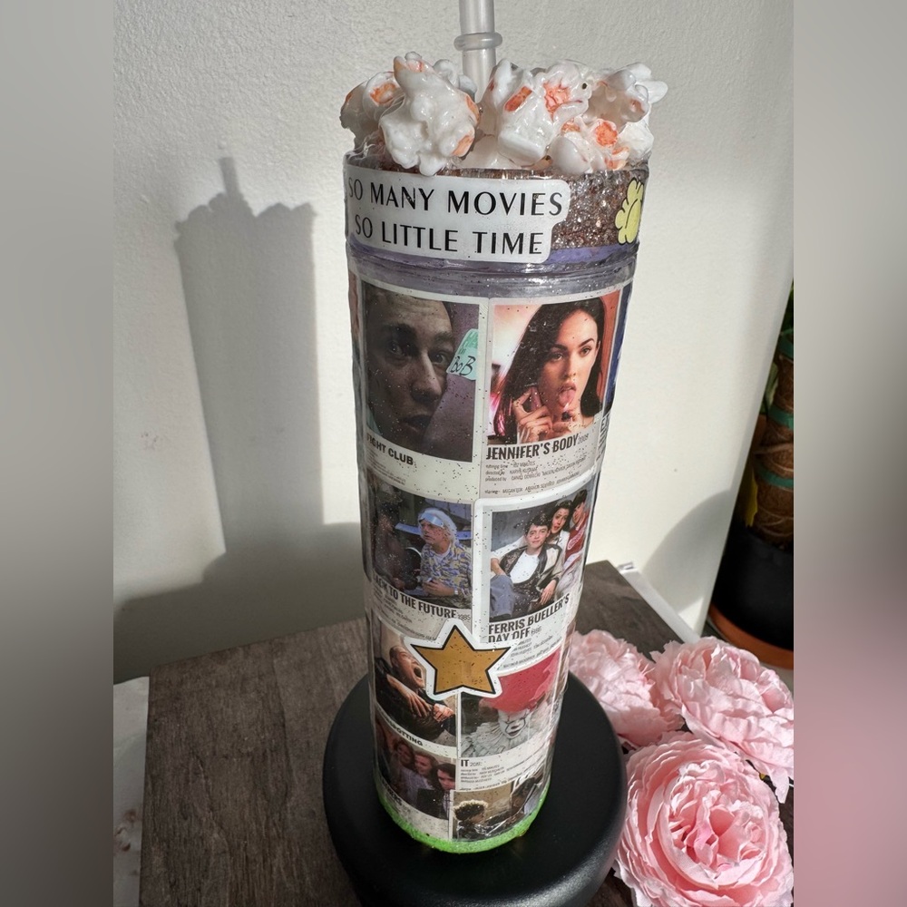 Movie fanatic + Popcorn Custom Tumbler